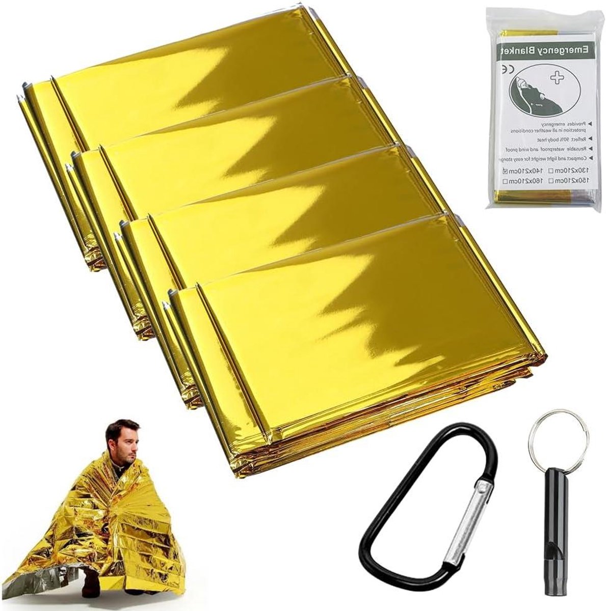 Reddingsdeken Set - Nooddeken Folie - Buiten Overleven - Warmte Reflecterend - 6 Stuks 130x210cm - Goud Zilver