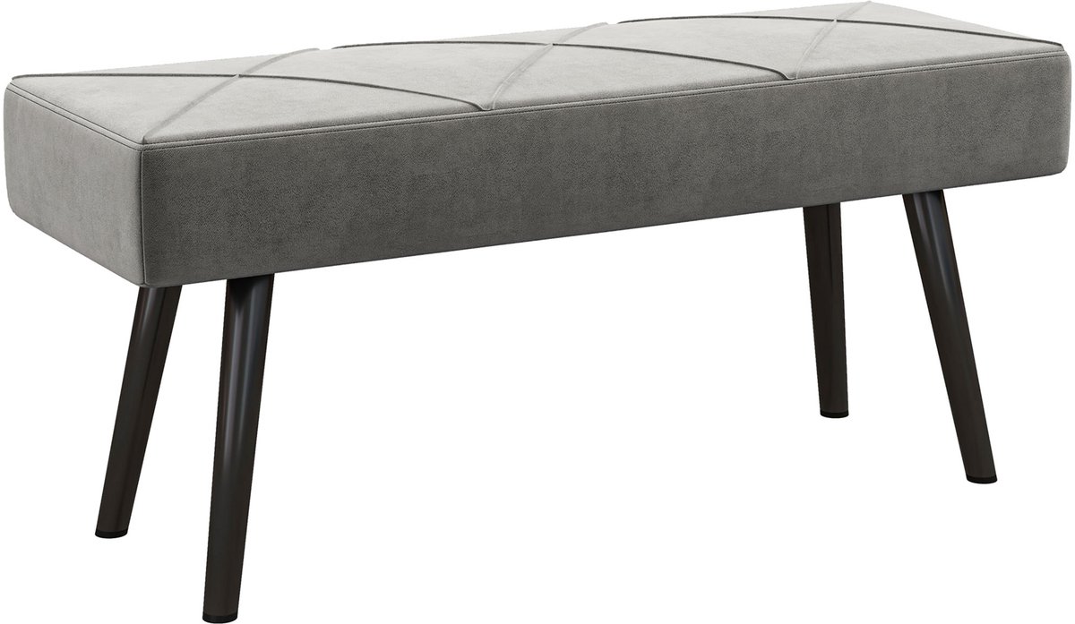 Multifunctionele voetenbank met stalen poten en gewatteerde zitting voor de hal, 100x36x45 cm, grijs