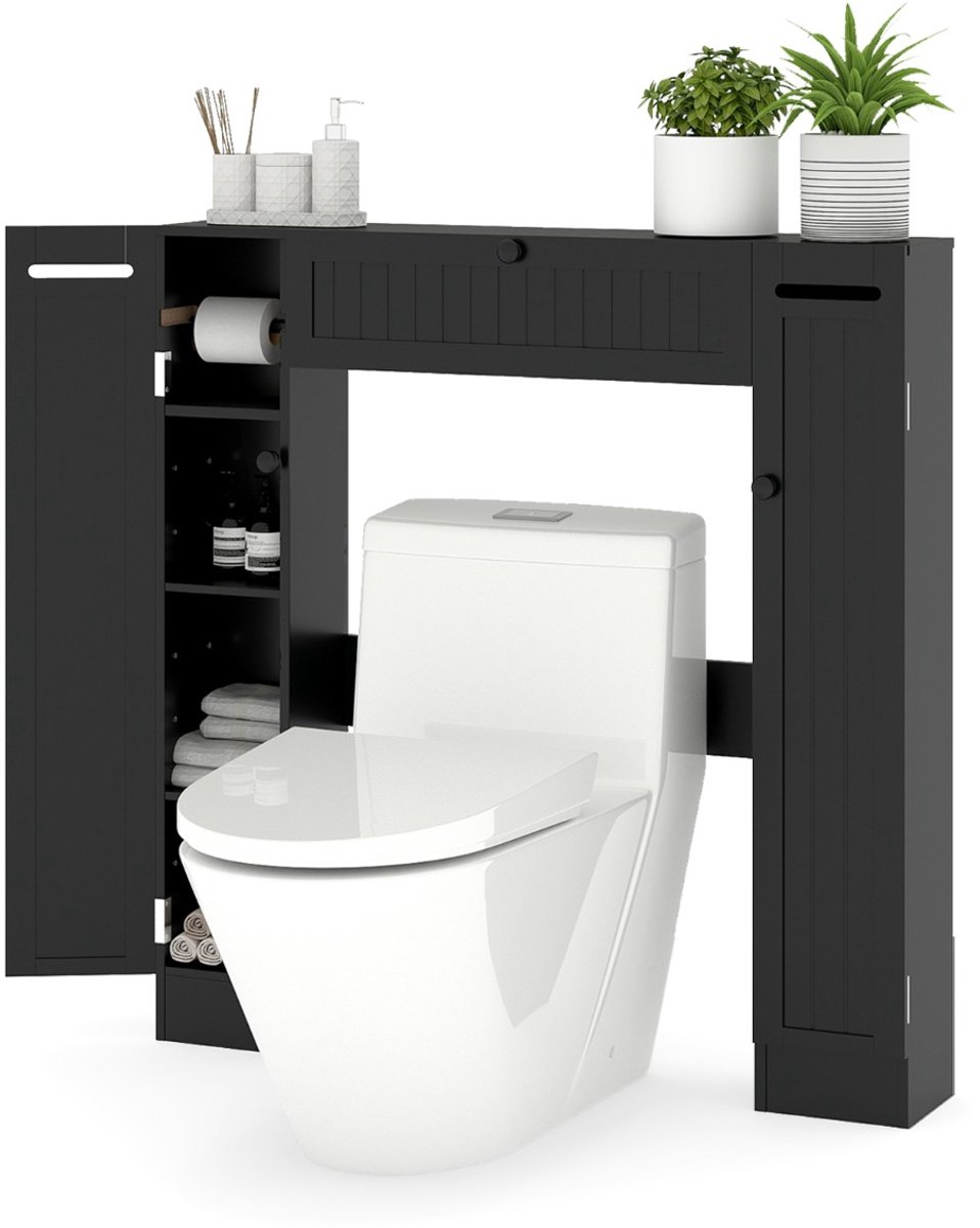 SureDeal® - Badkamerkast - Toiletplank Vrijstaande Wastafelmeubel - Verstelbare Plank Toiletrolhouder - Grijs - 89x19,5x99 cm - Donkerbruin