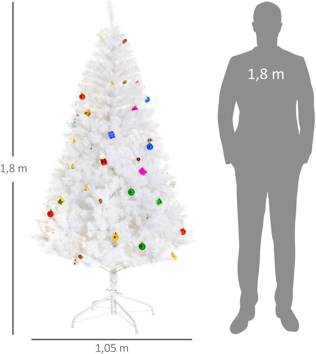 Delightness Kerstboom - Kunst Boom - Decoratie - Kerst - Feestdagen - 930 Takken - Met Versiering - 105X105X180 Cm - Wit – foto 4
