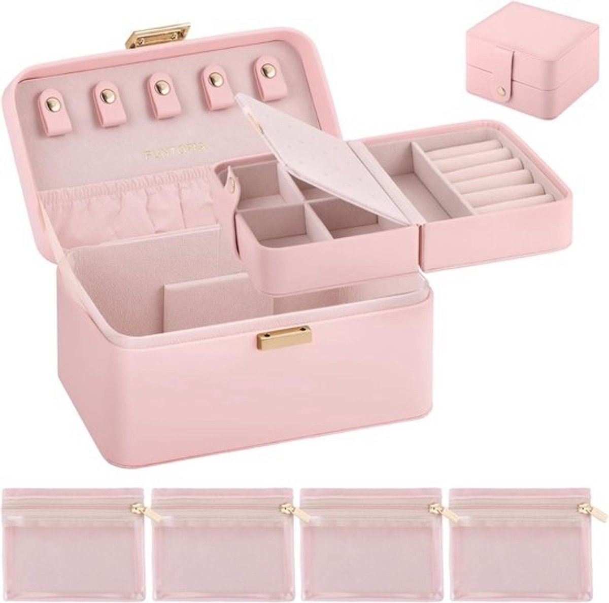 Draagbare Sieradenkoffer Reizen - Compacte Organiser voor Kettingen, Oorbellen en Ringen