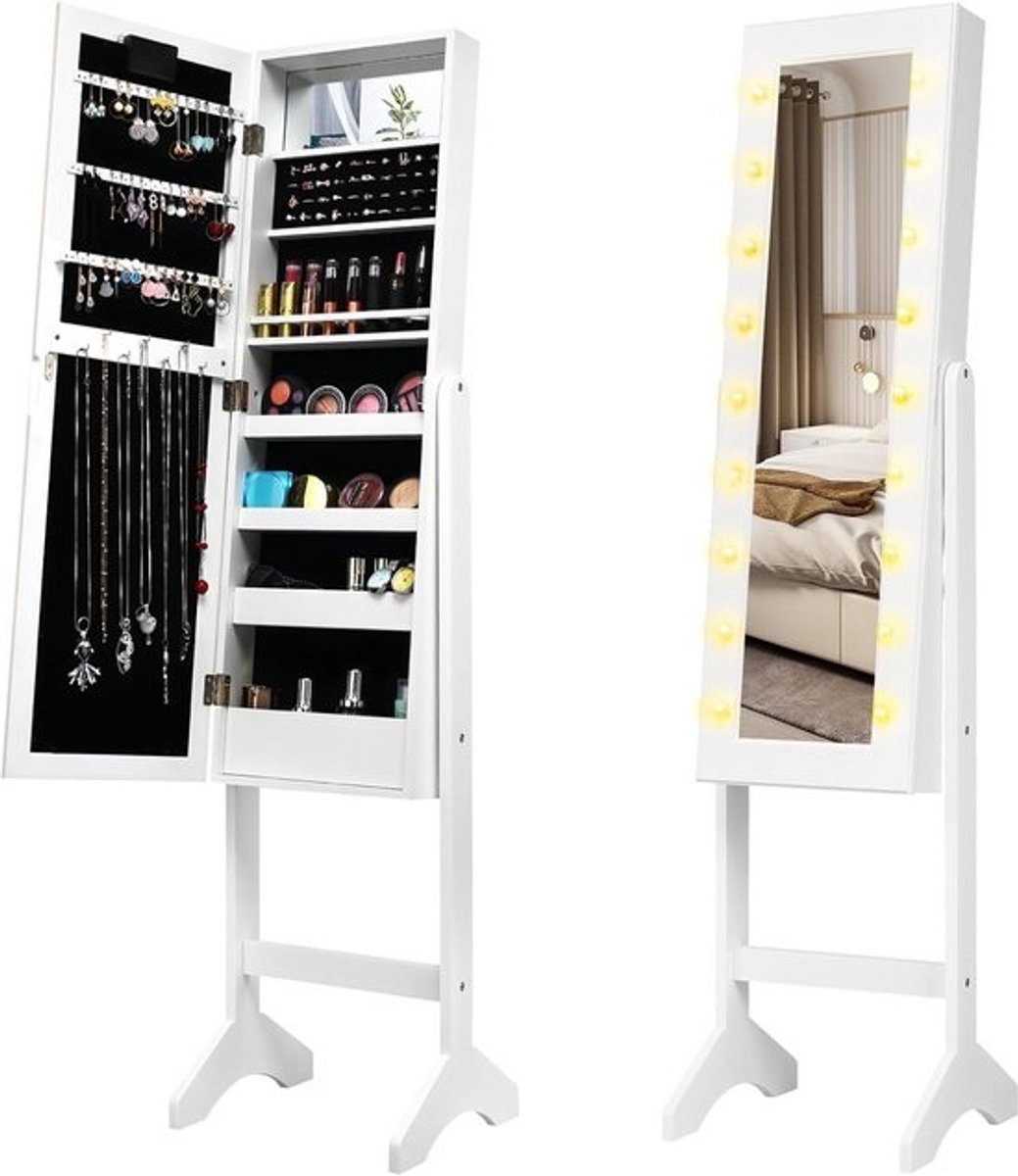 Sieradenkast met Ledverlichting en Full-Body Spiegel - Vrijstaande Kosmetica- en Sieradenopberger
