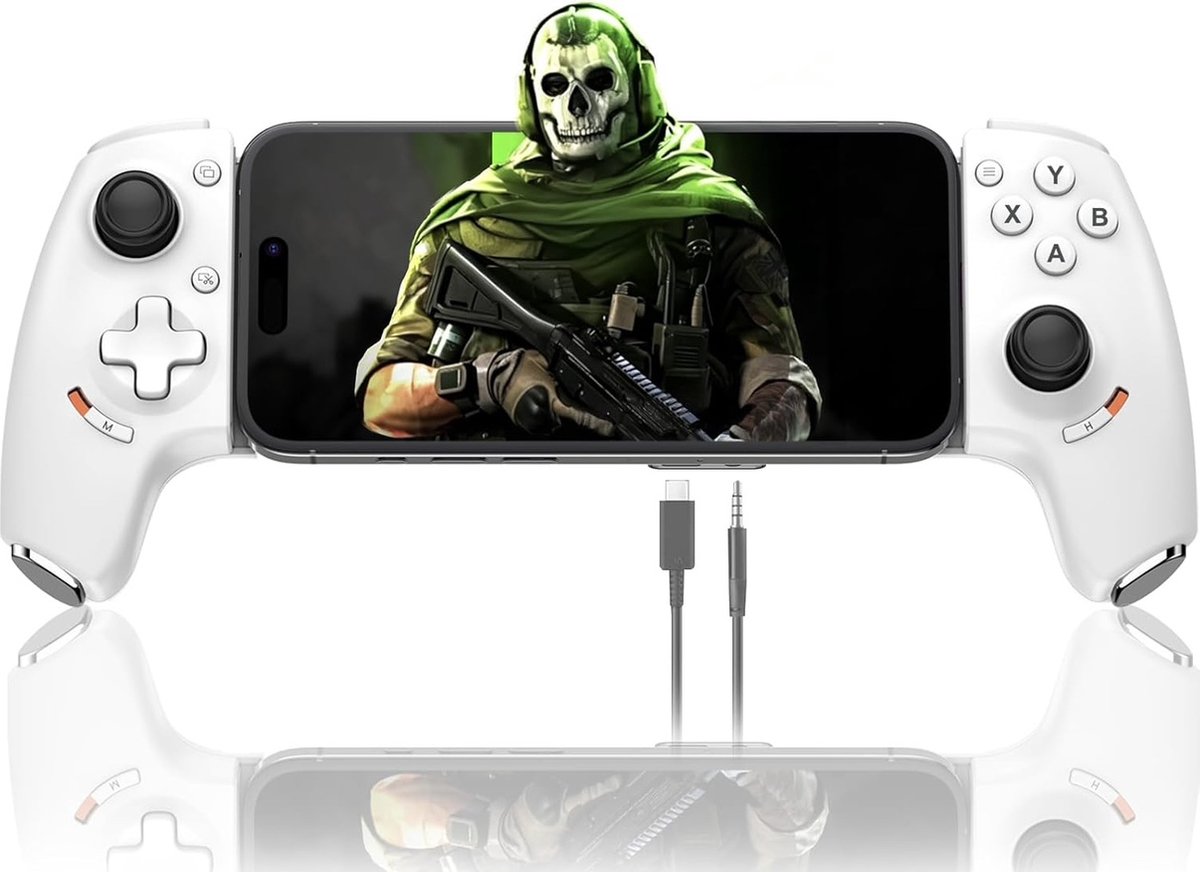 USB-C mobiele gamecontroller voor Android en iPhone 15/16/17-serie, Geschikt voor iPhone en Android-smartphones, met joysticks en triggers, Remote Play, Xbox Streaming, cloudgaming en COD, telefooncontroller met USB-C-aansluiting-Wit