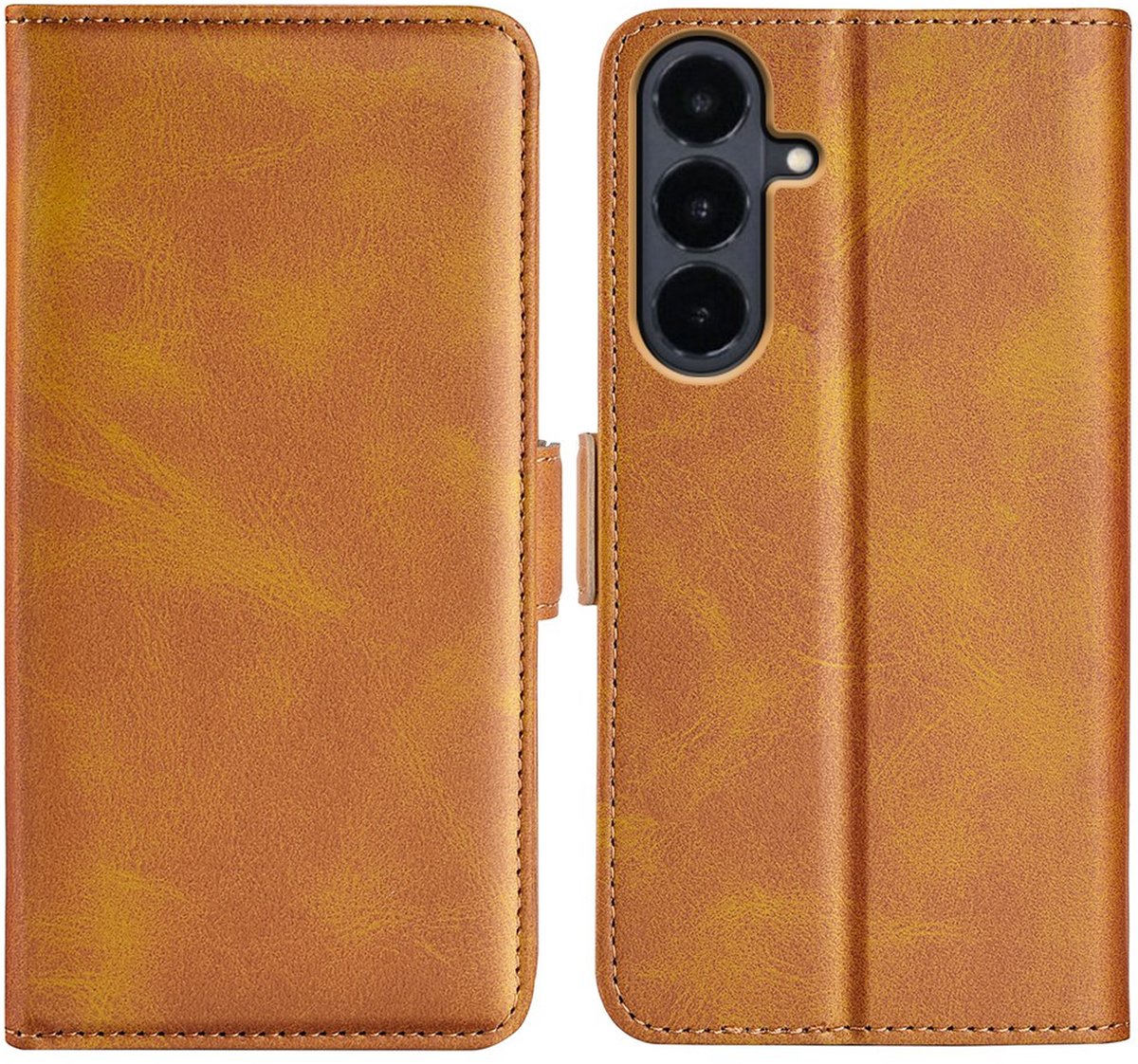 MobyDefend Hoesje - Geschikt voor Samsung Galaxy S26 FE - Luxe Wallet Book Case (Sluiting Zijkant) - Lichtbruin