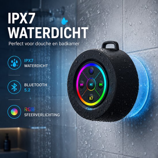 Namajunas Draagbare Bluetooth Speaker - Douche Speaker - Met Haak - Afneembare Zuignap - 360° Sound - IPX7 Waterdicht - Zwart van Namajunas — afbeelding 3