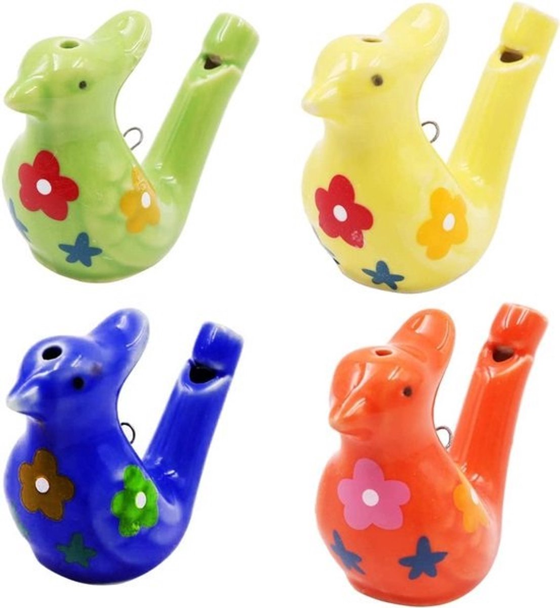 4x Keramische Vogelfluitjes Set - Waterfluitjes van Aardewerk voor Natuurgeluiden en Outdoor Gebruik
