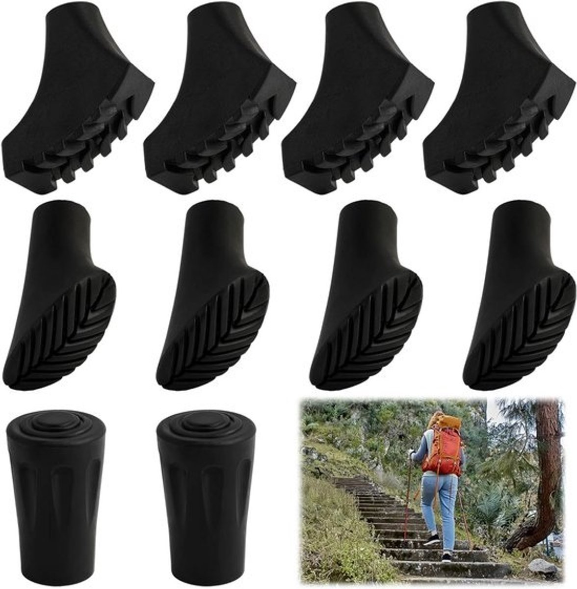 10x Rubber Doppen voor Wandelstokken - 11mm Stootdempers voor Nordic Walking en Telescoopstokken
