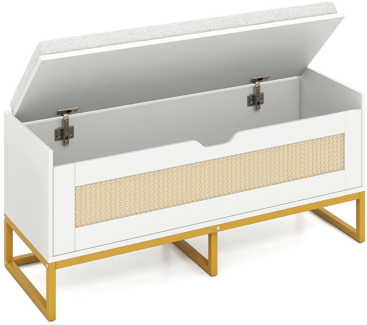 SureDeal® - Schoenenkast - Rieten Opbergkist Schoenenbank - Gestoffeerde Zitting Klepdeksel - Veiligheidsscharnieren Wit - 100x35x44 cm - Wit