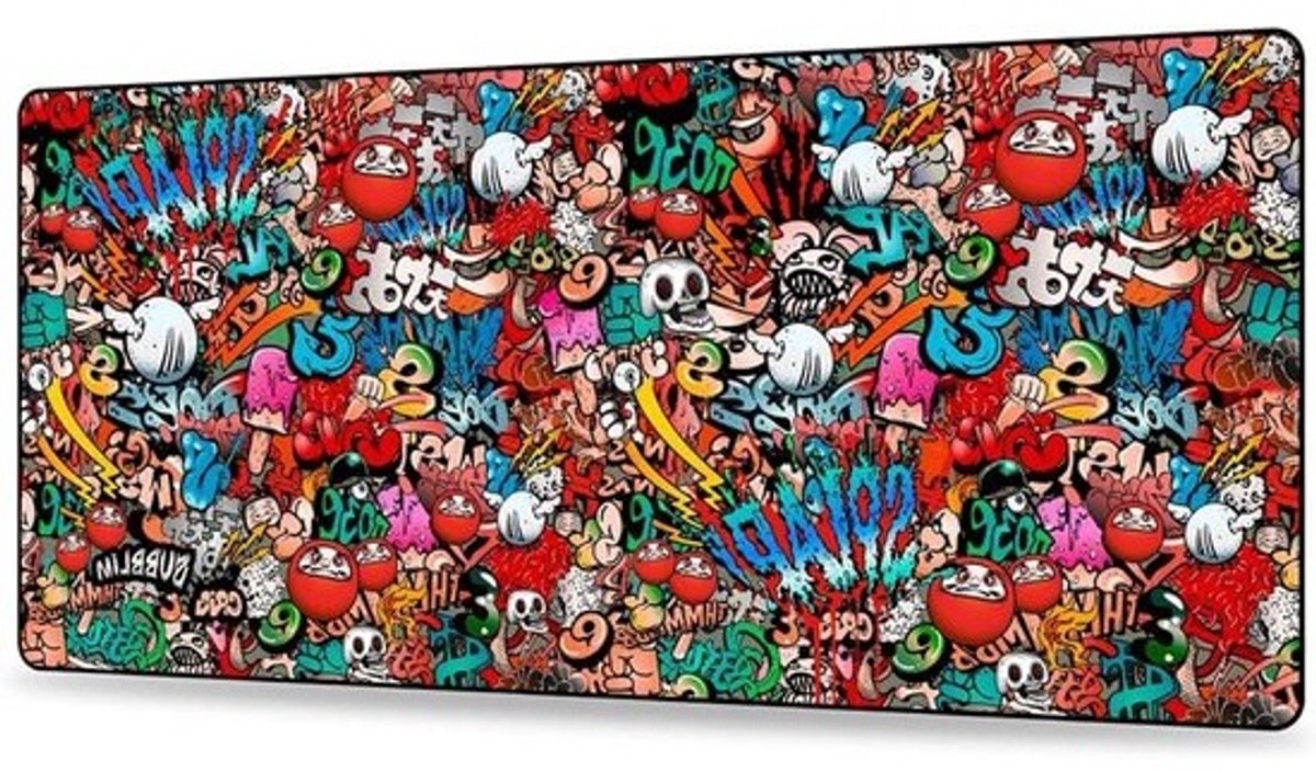 Muismat Graffiti - Bureauonderlegger Gamingmat - Bureau Organisatie - Genaaide Randen - 90 x 40 cm - Multicolor