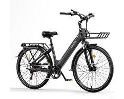 Elektrische Fiets 28 Inch - 36V 15.6AH Accu - Actieradius Tot 90 Km - 28×1.5 Inch Wielen- Aluminium Lage Instapframe -Shimano 7 Versnellingen - Mechanische Schijfremmen - LCD Display - Elektrische Stadsfiets - Grijs