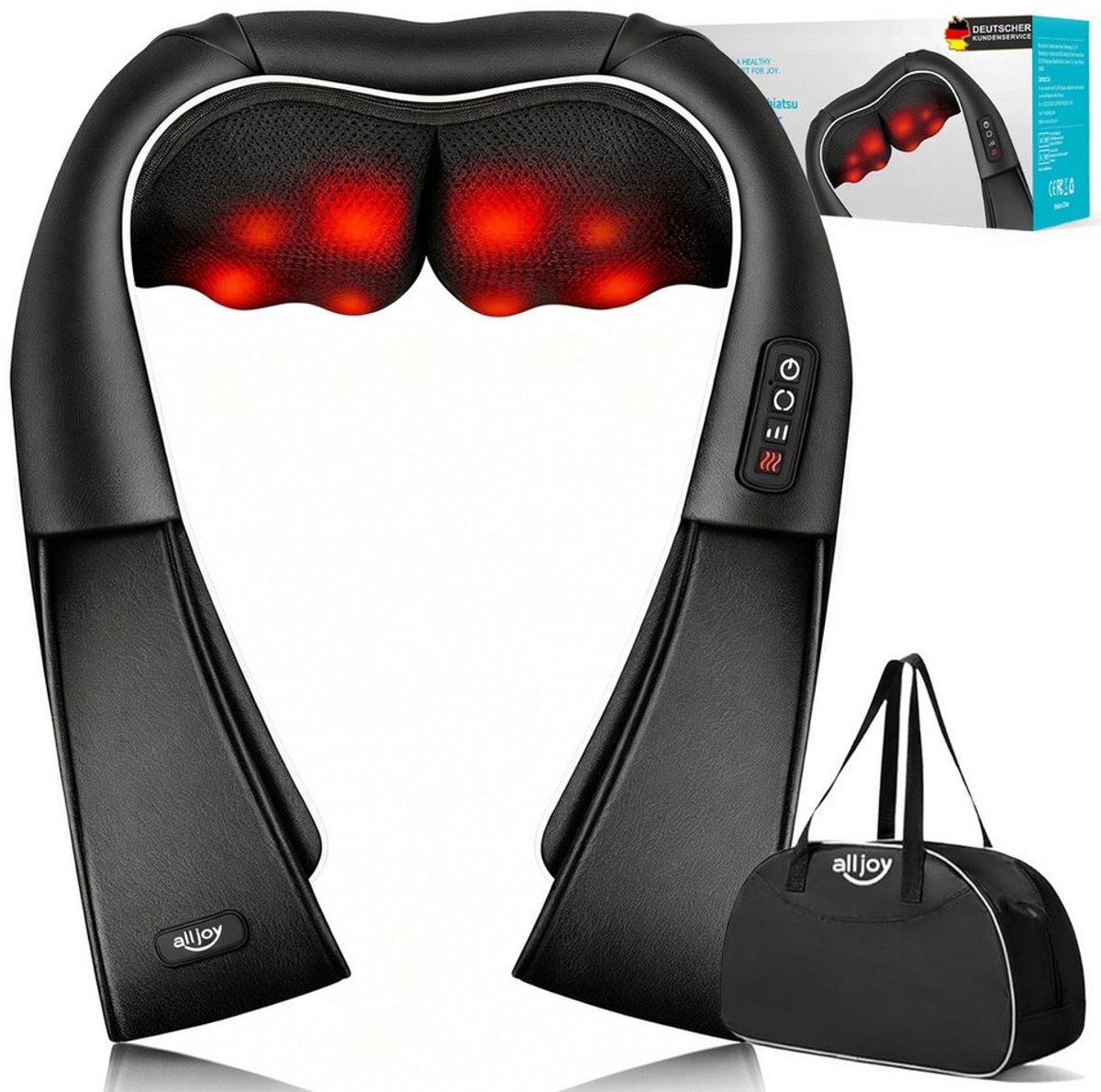 FOSMET Massage - Shiatsu Massagekussen - Massage Apparaten - Nek en Schouder Massage Apparaat - Nekmassage Apparaat Draadloos - 8 Massagekoppen - 3 Massage Standen - Infrarood Warmtefunctie - Luxe Opbergtas - Zwart