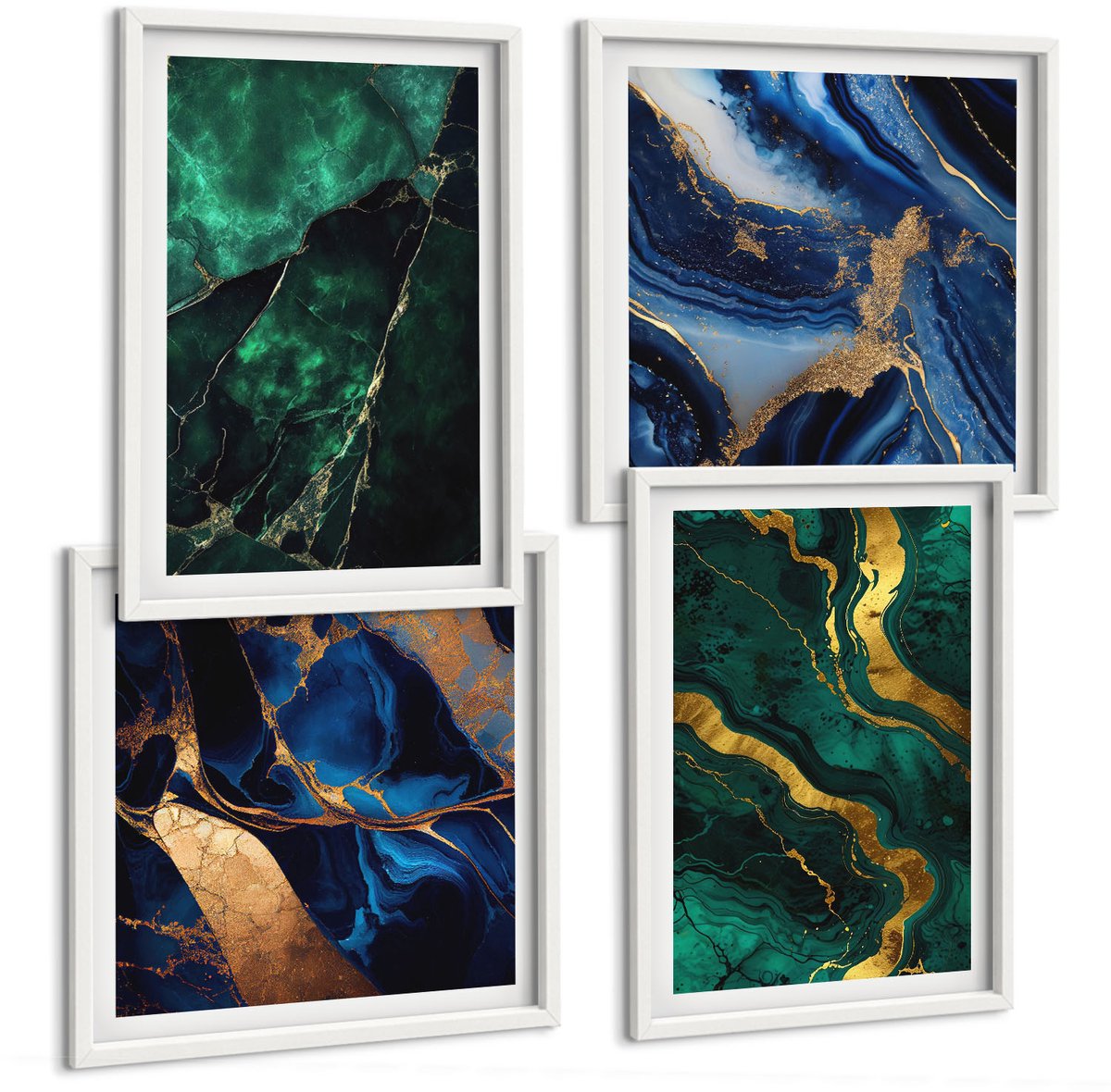 Wallfluent 4-Delige Schilderij Set - Elegante Abstracte Steenpatronen - 40 x 40 En 40 x 60 - Wanddecoratie - Moderne Interieurdecoratie - Decoratieve Schilderijen