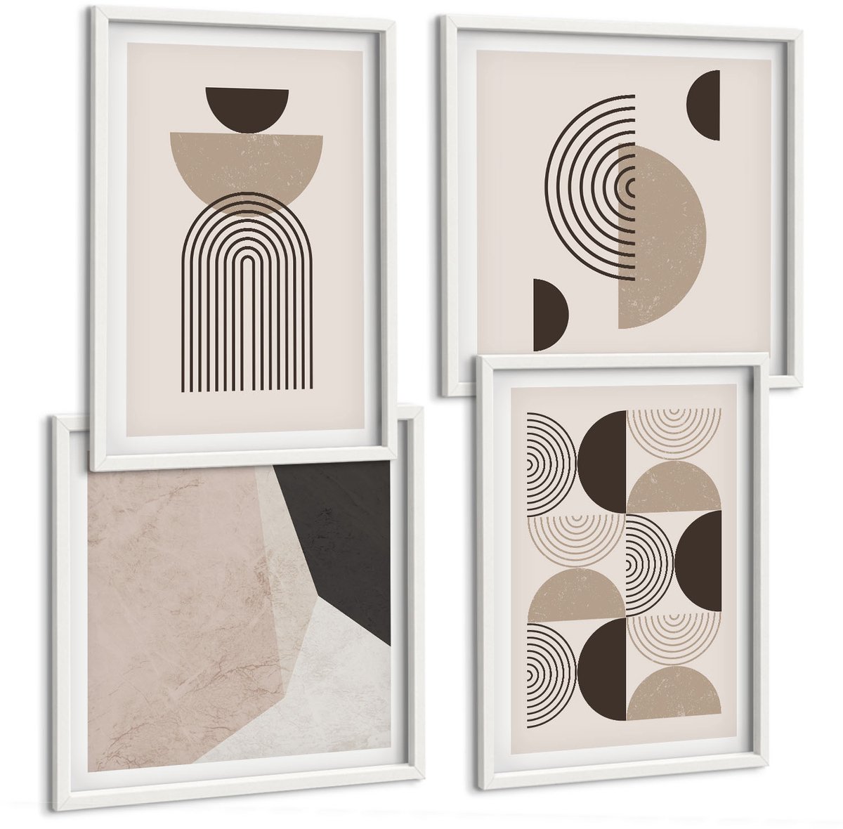 Wallfluent 4-Delige Schilderij Set - Abstracte Geometrische Patronen Minimalisme - 40 x 40 En 40 x 60 - Schilderijen Set - Wanddecoratie - Woonkamer - Woonkamer Decoratie