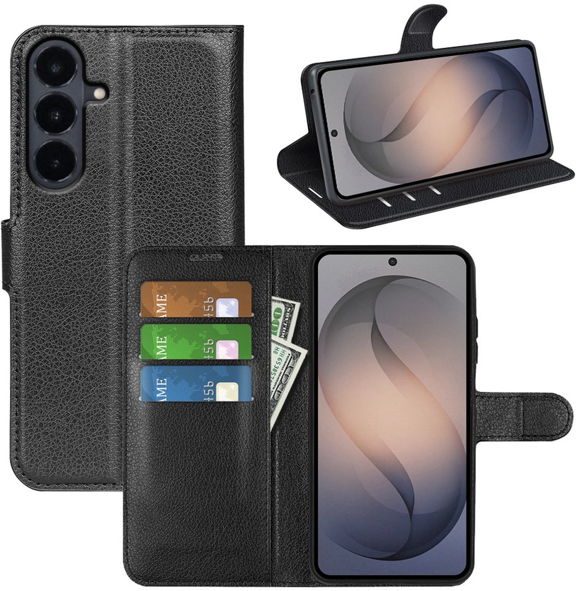 MobyDefend Hoesje - Geschikt voor Samsung Galaxy S26 FE - Kunstleren Wallet Book Case (Sluiting Voorkant) - Zwart