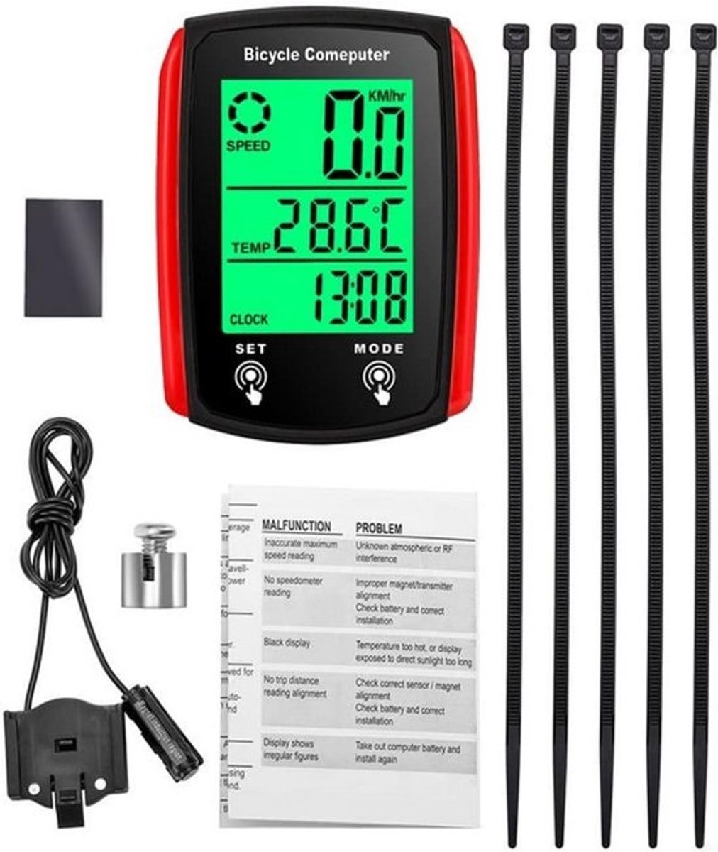 Bedrade Fietscomputer met LCD Scherm - Snelheid en Kilometerteller voor Racefiets en Mountainbike