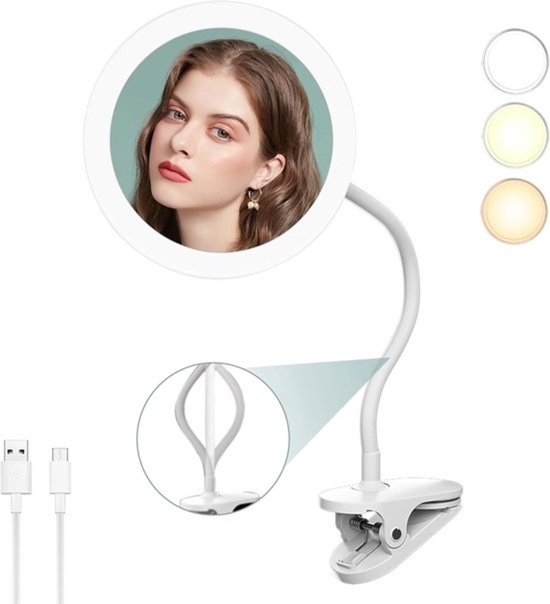 Make-up Spiegel - Verlichte Spiegel - Beauty Routine - Verstelbare Flexibele Arm - 6.5 inch - Wit