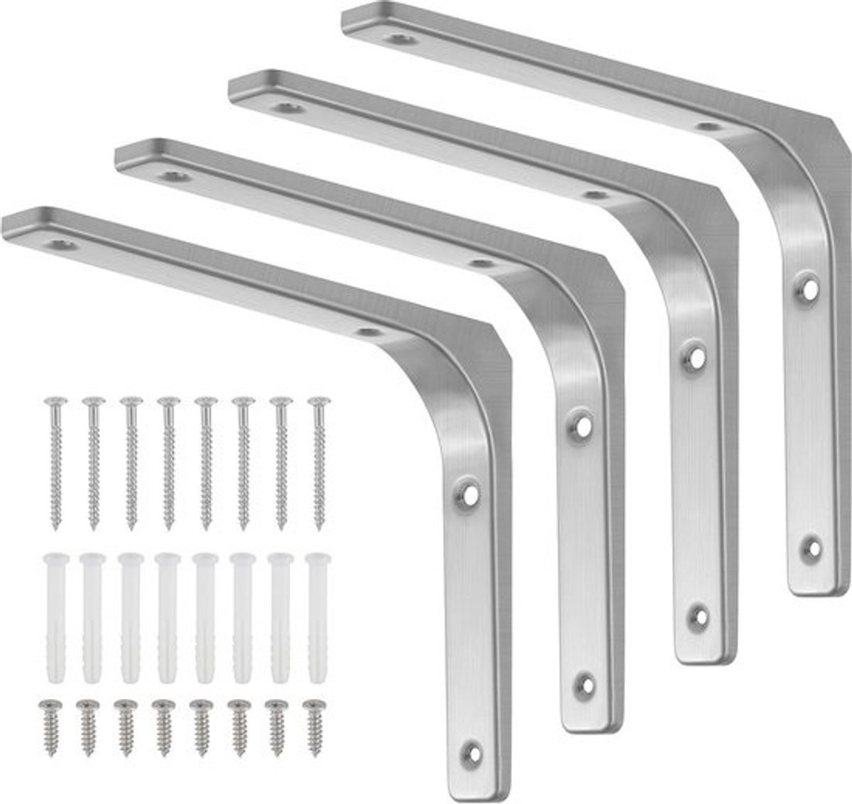 4x Zware Hoeksteunen RVS 300x250mm voor Planken en Wandmontage - Inclusief Schroeven
