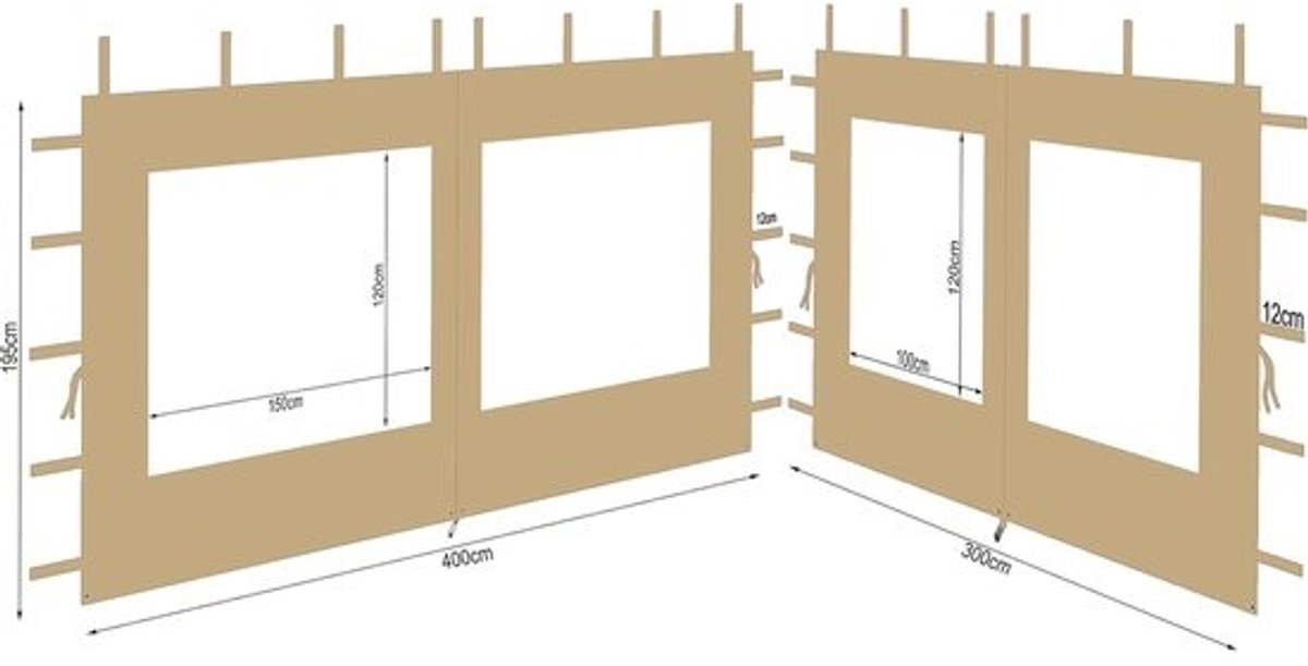 Set van 2 Zijwanden voor Partytent 3x4m met Venster - Waterdicht Polyester - Beige