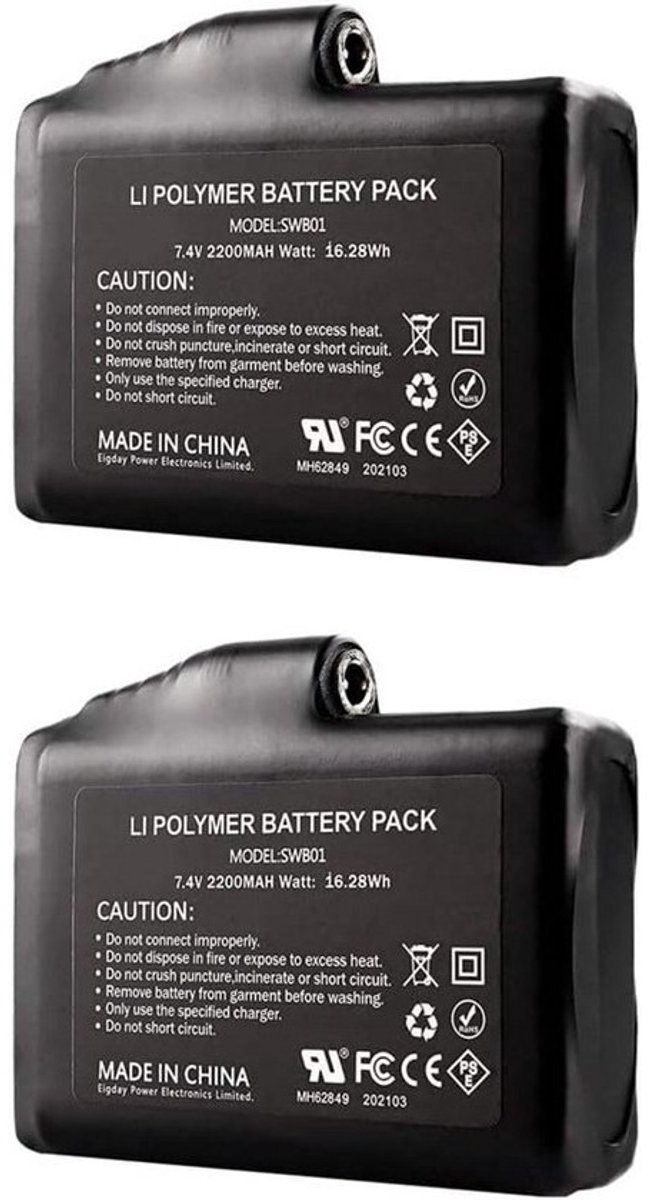 Oplaadbare 7.4V Li-Polymeer Accu 2200mAh voor Verwarmde Handschoenen (2 Stuks)