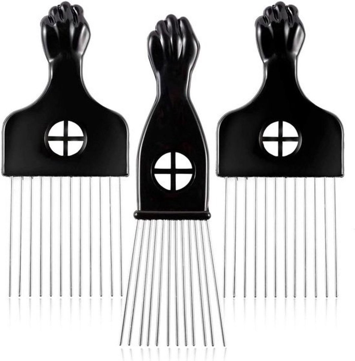 3 Delige Set Afrokammen & Picks - Metalen Tanden voor Krullend en Kroeshaar - Kapperskam Set