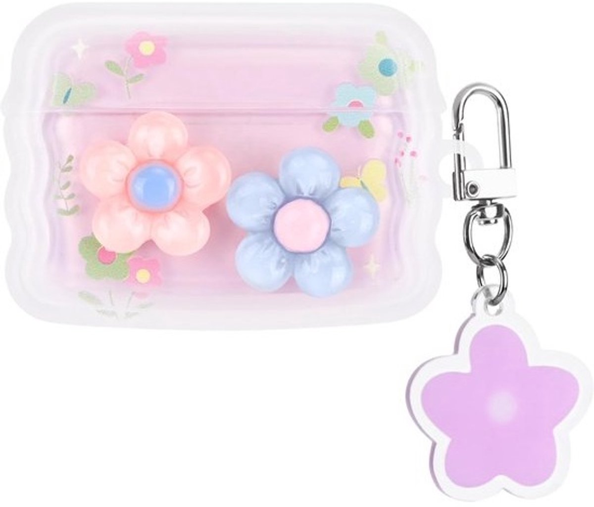 Transparante Oplaadcasehoes voor Airpods Pro 2 met 3D Bloemen en Sleutelhanger