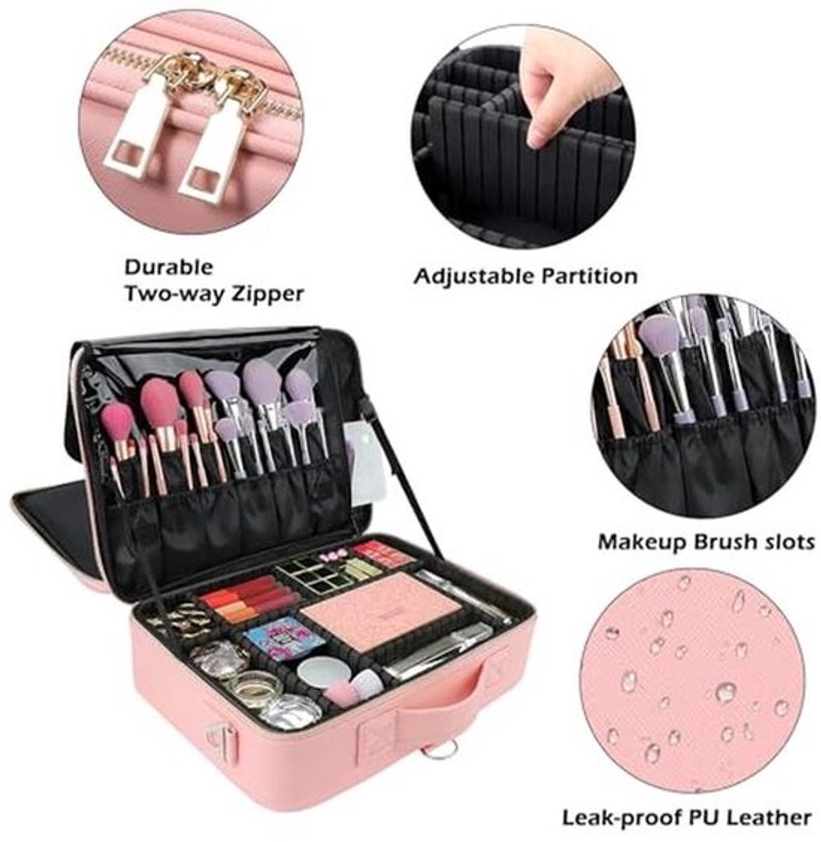 Grote Capaciteit Reizen Professionele Make-up Koffer en Organizer in L-Roze