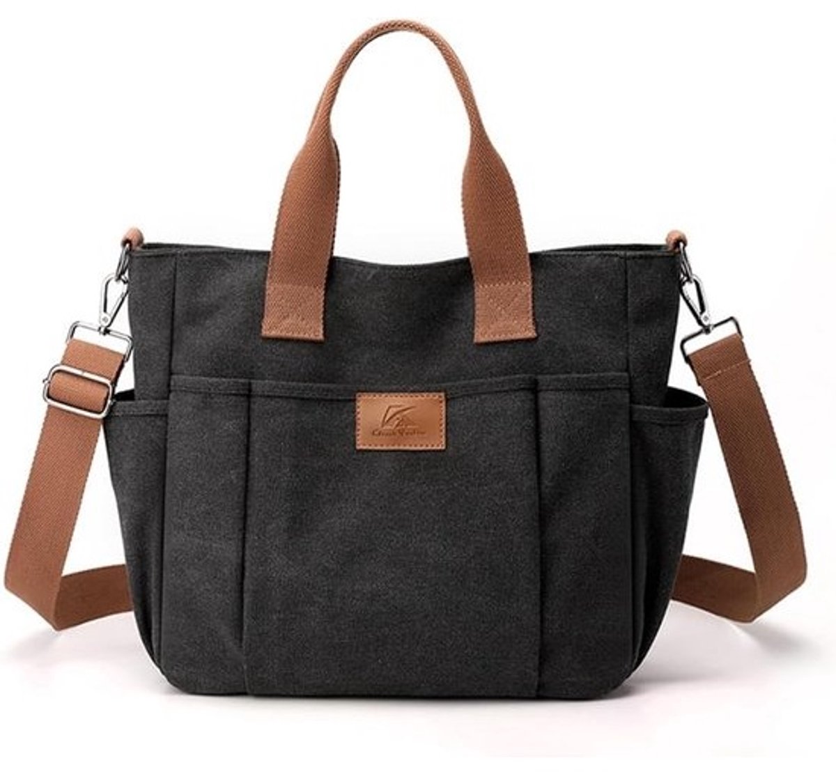 Grote Canvas Schoudertas Dames - Shopper & Handtas met Veel Vakken voor Werk en Reizen