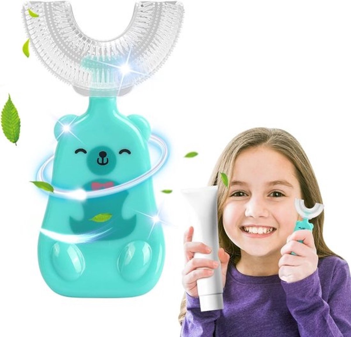 U-vormige Kinder Tandenborstel met Siliconenborstels voor Complete Mondreiniging