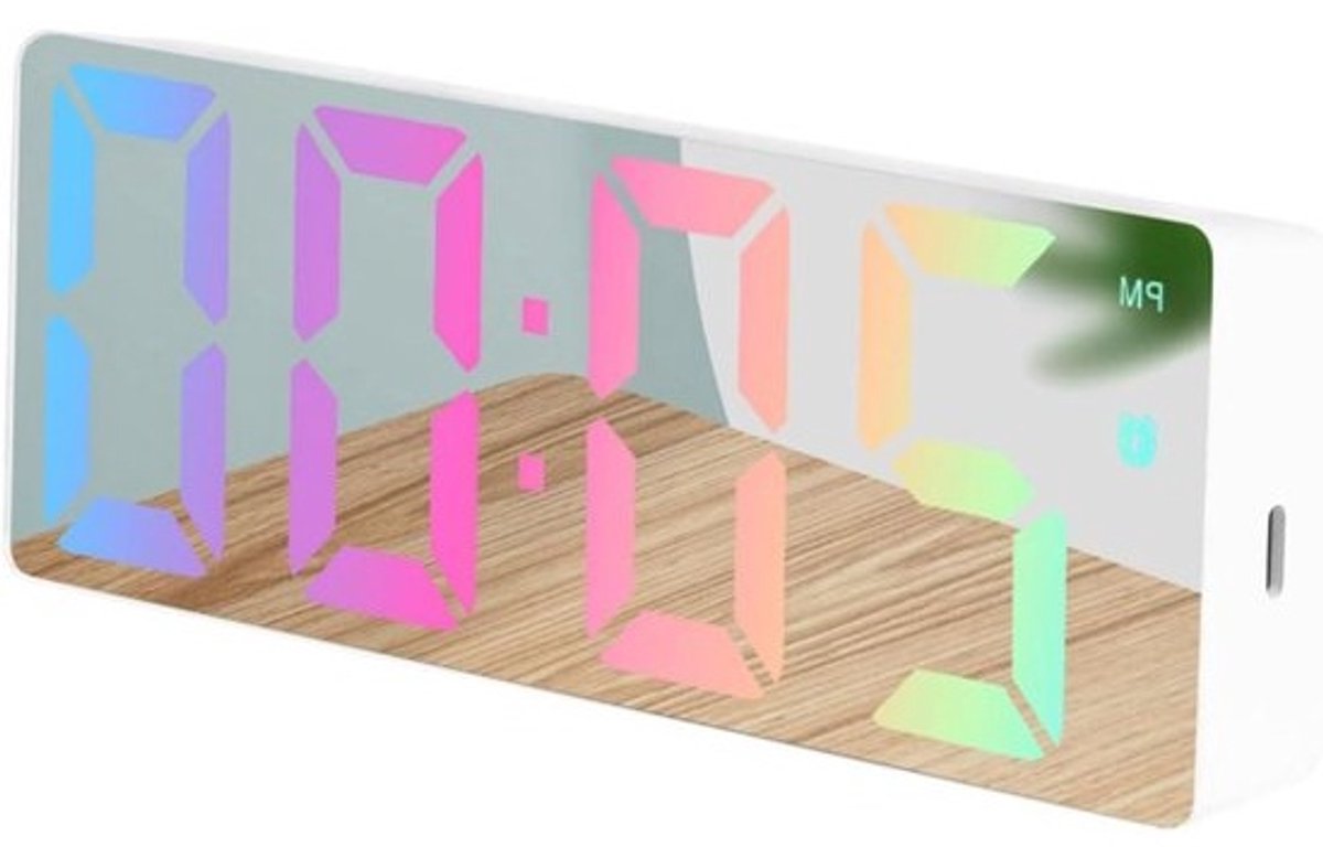 Digitale Wekker - Nachtkastklok Spiegel - Wakker Worden - Instelbare Dimmer - Groot LED-scherm - Spiegel Wit