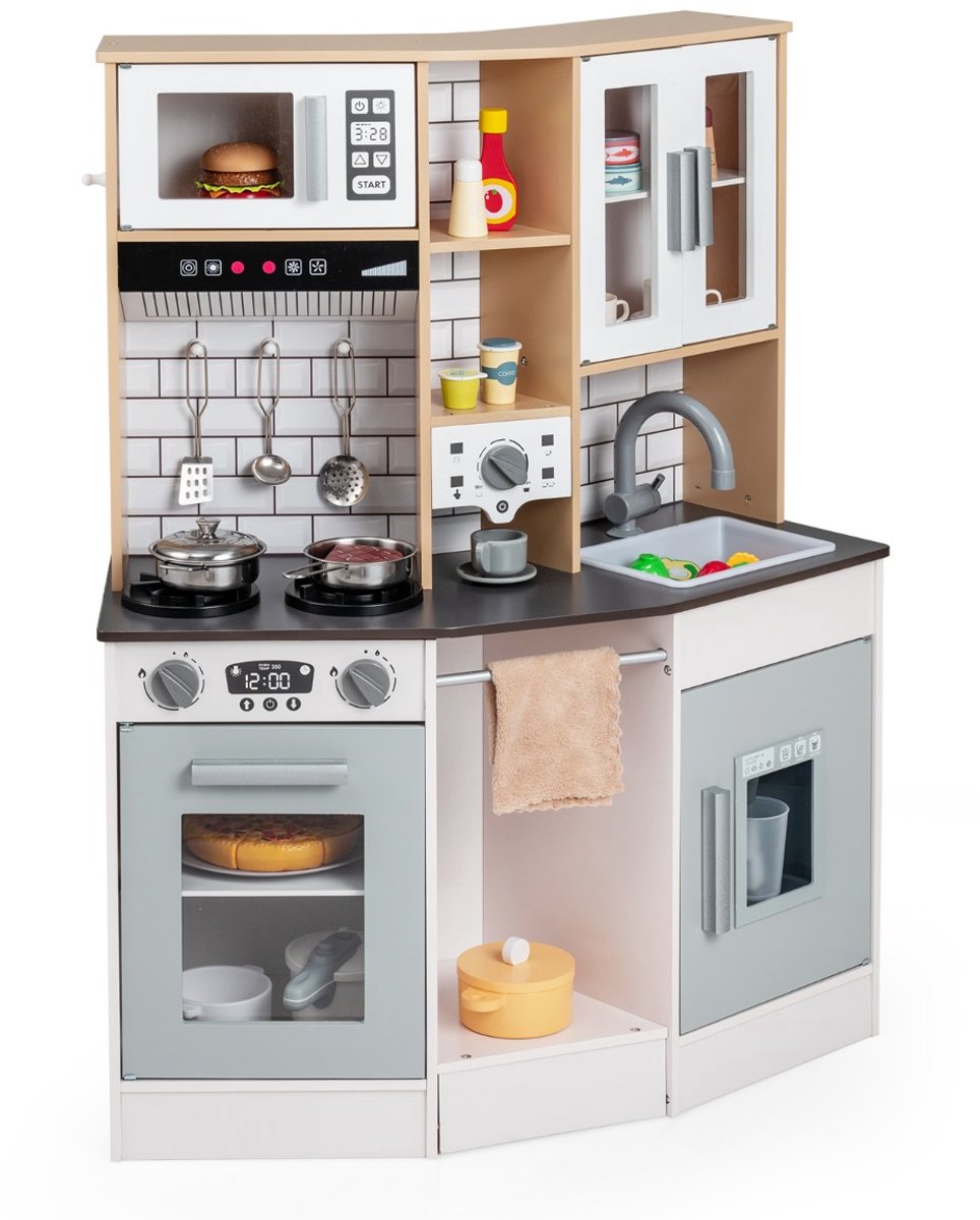 SureDeal® - Rollenspell - Houten Speelgoedkeuken - Kinderen Speelgoedkeuken - Lichtjes - Geluidjes - 75x36x96 cm - Grijs