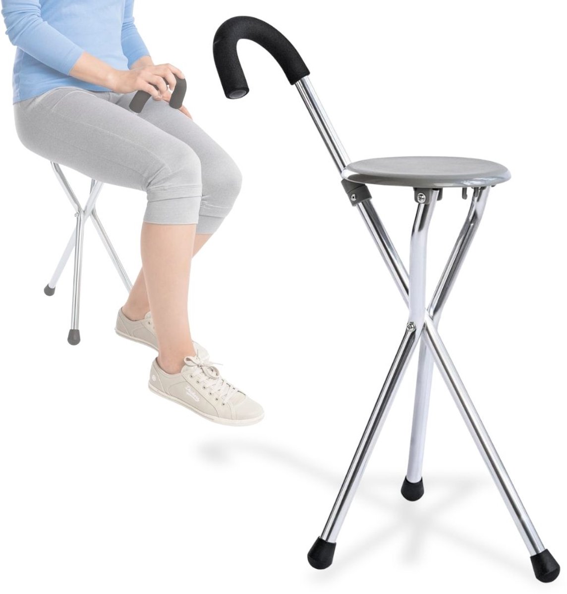 DailySupplies® Wandelstok met Zitje - Opvouwbaar – Wandel Zitstok Tot 100 kg - Driepoot