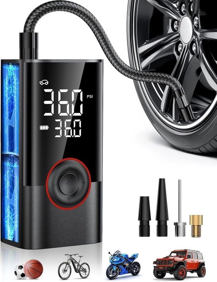 Draagbare Bandenpomp - Luchtcompressor Auto - Snel Banden Oppompen - Digitale Manometer LED - 150 PSI