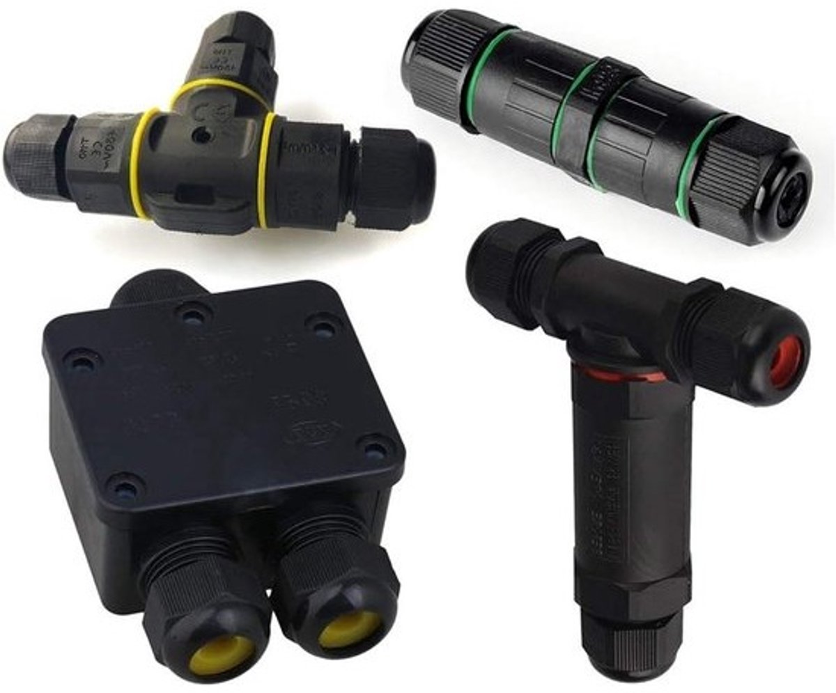 Waterdichte Aansluitdoos - Kabel Connector - Buitenverlichting Aansluiten - IP68 Waterdicht - 3 Pin (3-7mm) - Zwart