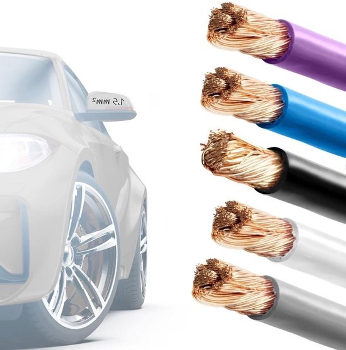 EBROM FLRY 1,5mm2 voertuigkabel - voertuigkabel in 5 kleuren in de gewenste lengte: paars-blauw - zwart - wit - grijs, doorsnede 1,5 mm² (mm2) flexibel 90 ± 5 Shore 99,99% koperen mantel PVC FLry