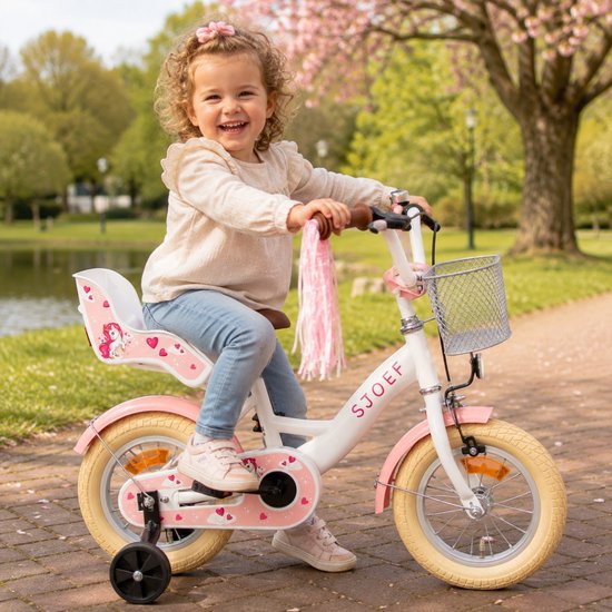 SJOEF Dolly Meisjesfiets 12 inch Wit - Unicorn Design - Kinderfiets met zijwieltjes 2, 3 & 4 jaar - 90-105 Kledingmaat - Fiets 12 inch van SJOEF — afbeelding 5