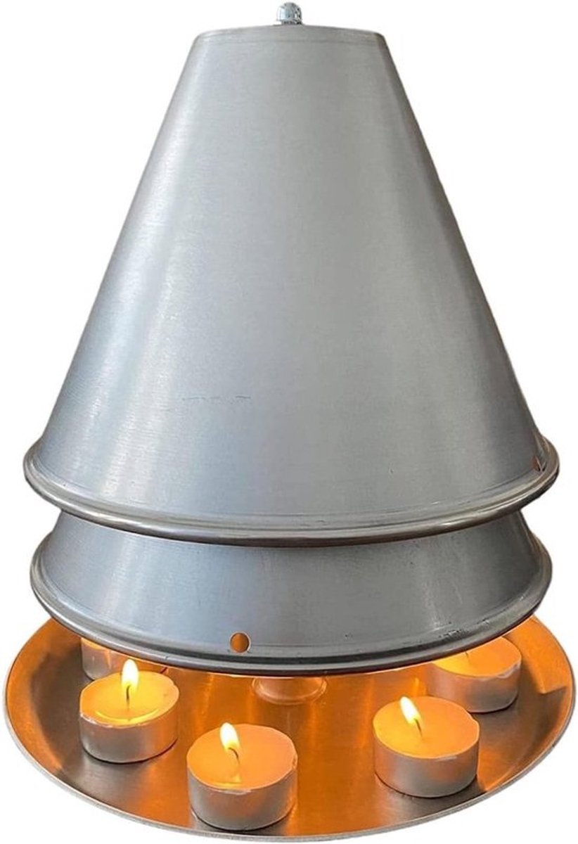 Theelicht Oven - Kaars Verwarming - Ruimte Verwarmen - Dubbelwandig IJzer - 16x16x25cm - Zilver