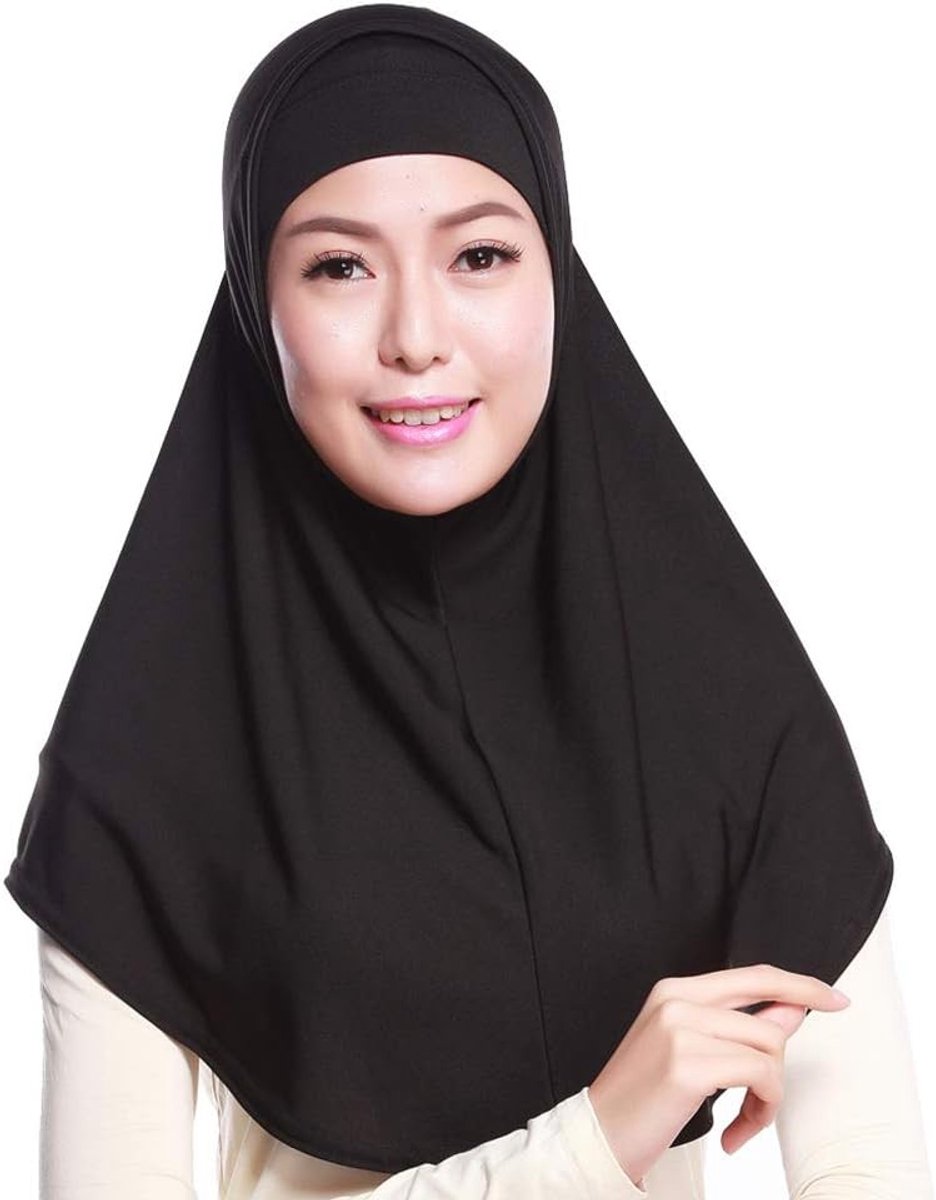 Dames 2-delige Hijab in Effen Kleur van Jersey, Zachte Katoen, Rekbare Sjaal voor Moslimvrouwen