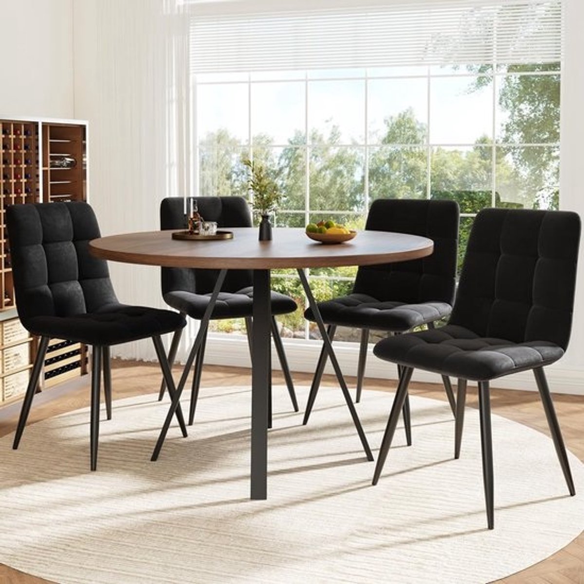 Eetgroep 5-delig - Eettafel set - Samen eten - Robuust en duurzaam - 80x80x75 cm - Walnoot en zwart