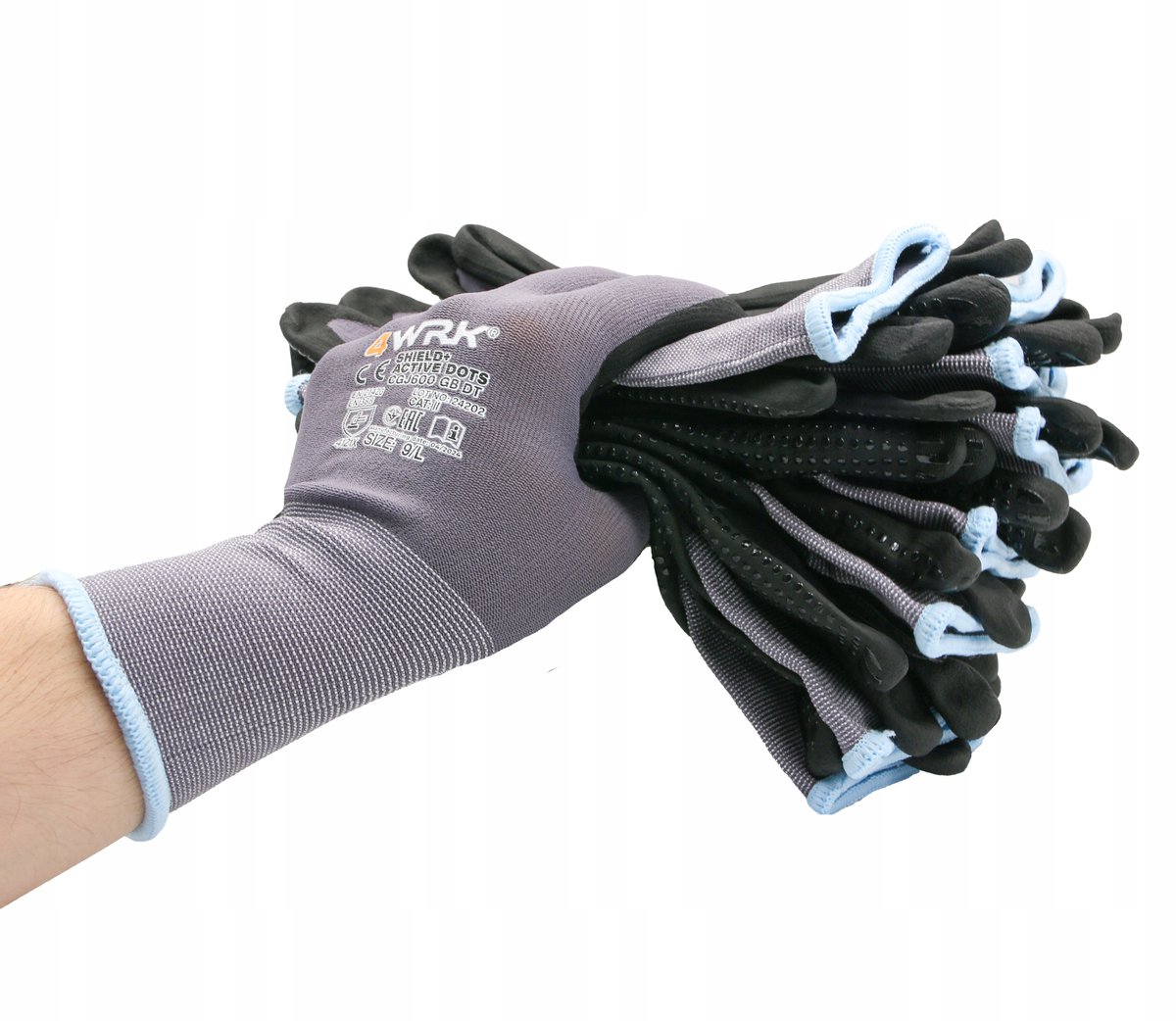 Werkhandschoenen-Veiligheidshandschoenen-Montagehandschoenen -SHIELD ACTIVE DOTS-anti-slip-12 paar maat- 9/L
