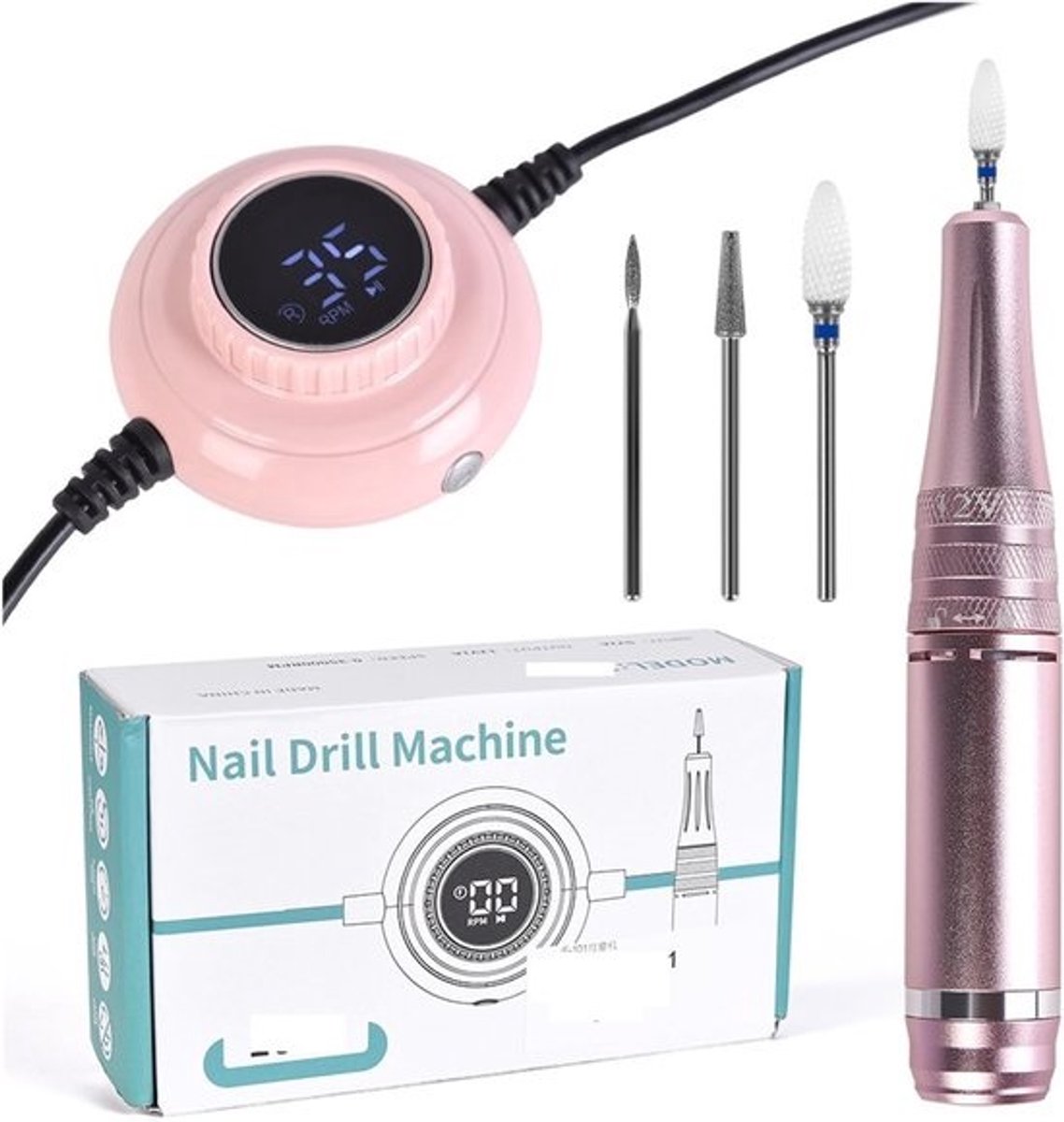 Elektrische Nagelfrees - Manicure Machine - Nagelstyling Thuis - 35000 RPM LCD - Draagbaar