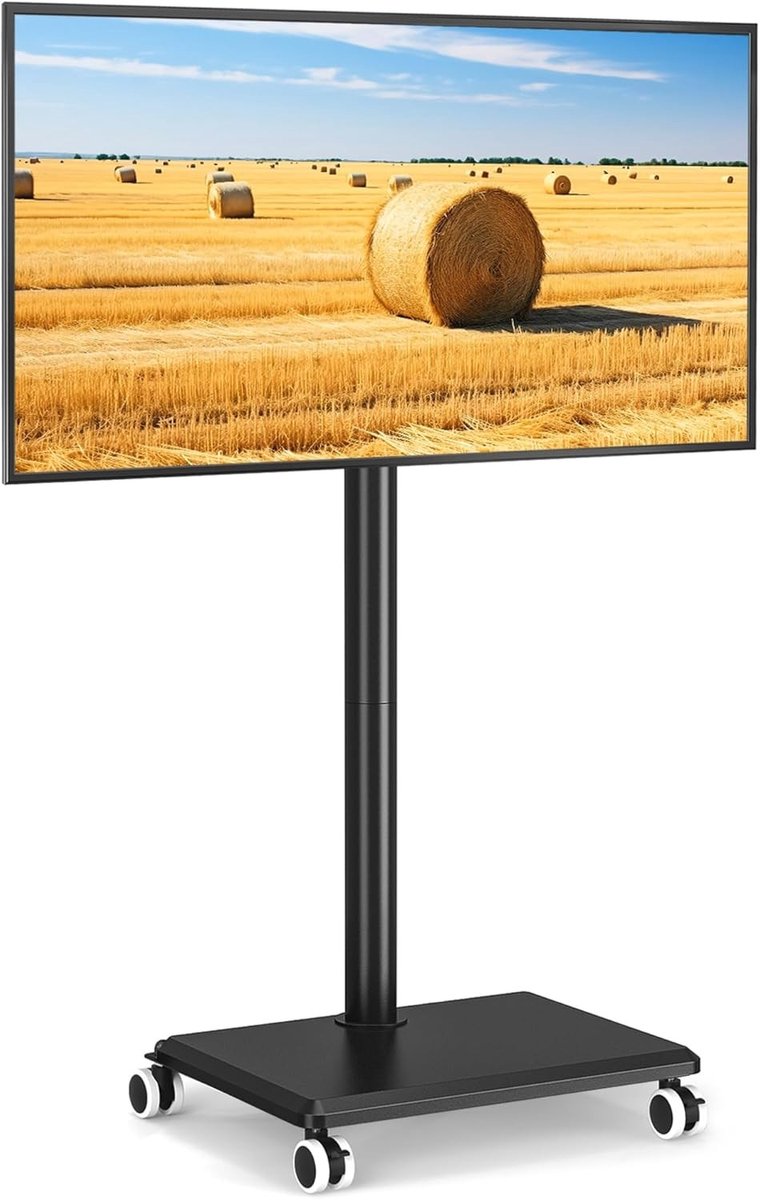 Mobiele TV Stand voor 27-55 Inch TV, Verstelbare Trolley met Houten Basis, Rotatable en Max VESA 400 x 400mm, Geschikt voor 40KG