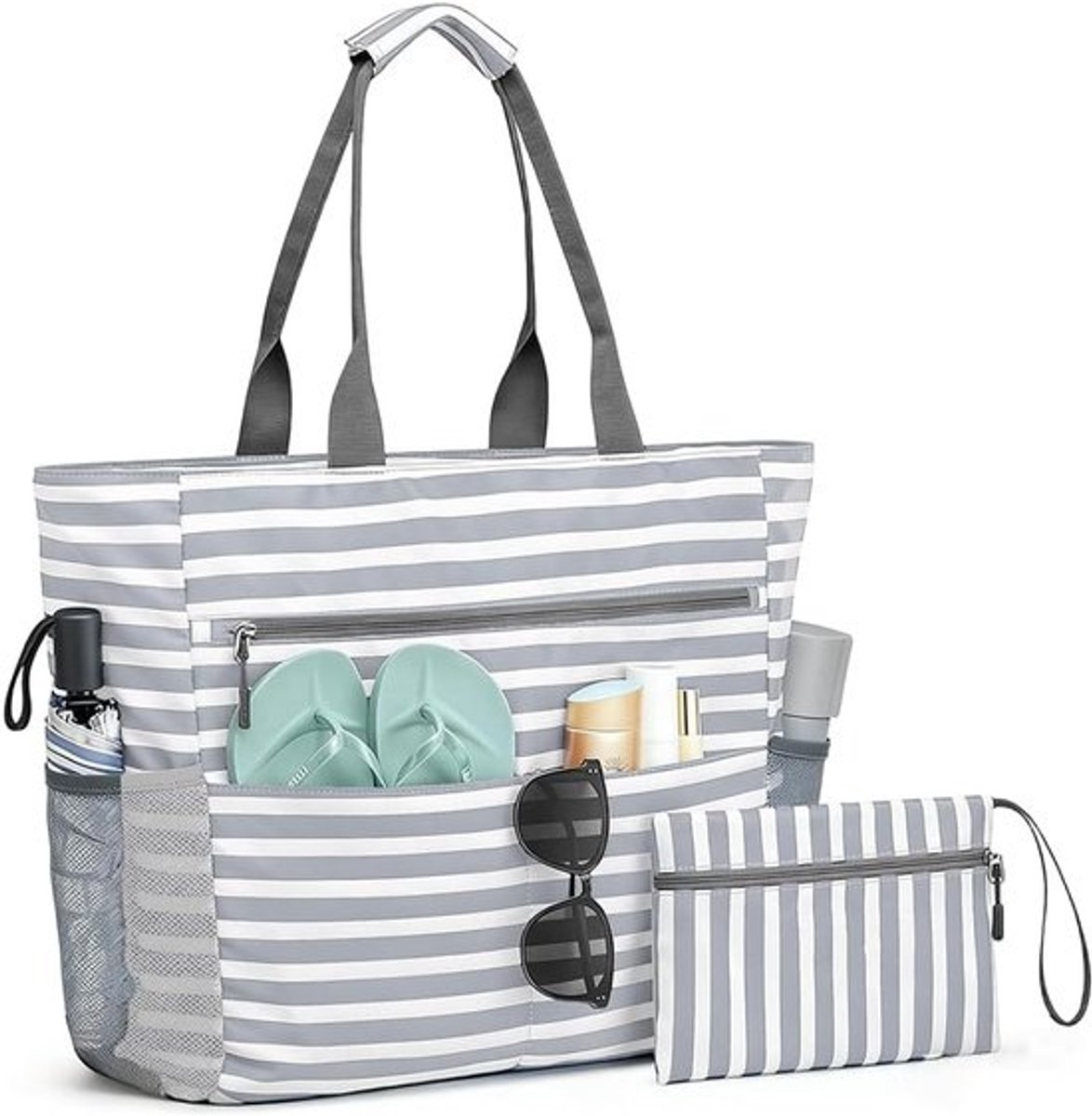 Grote strandtas - Dames tas shopper - Strand zwembad picknick - Met koelvak nat vak