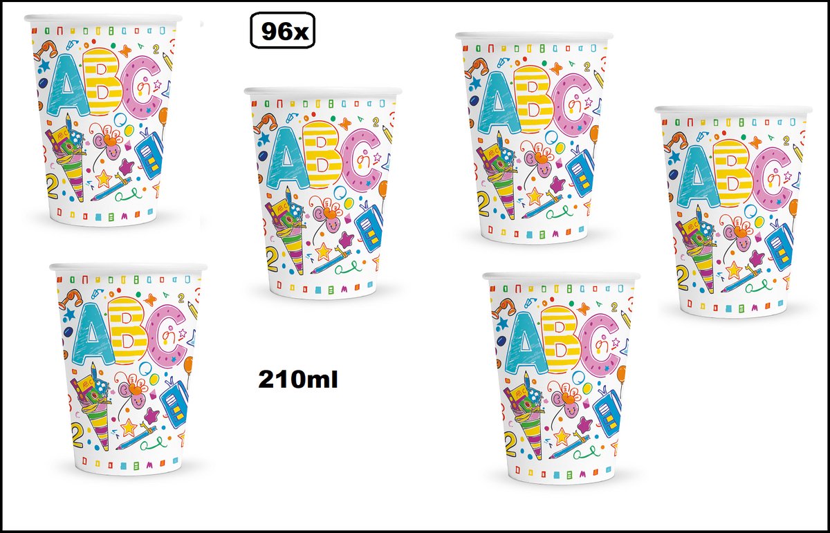 96x Beker ABC 210ml karton - School Luxe Servet diner eten restaurant themafeest