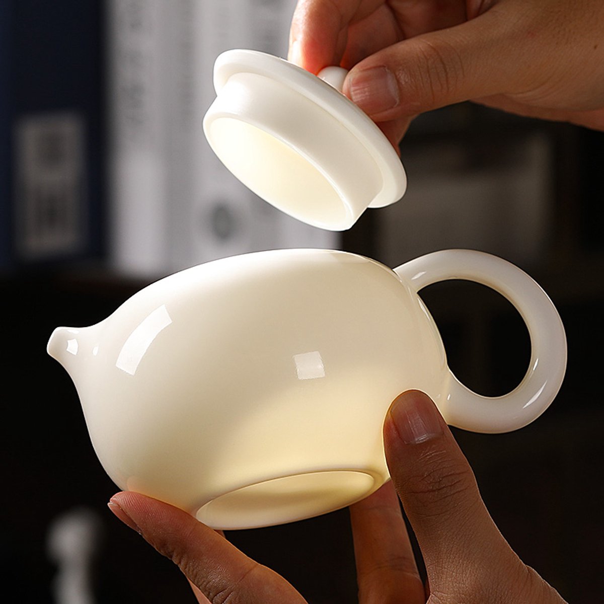 Porseleinen theepot 210 ml, wit vet-jade keramiek, klassieke Xishi theeketel