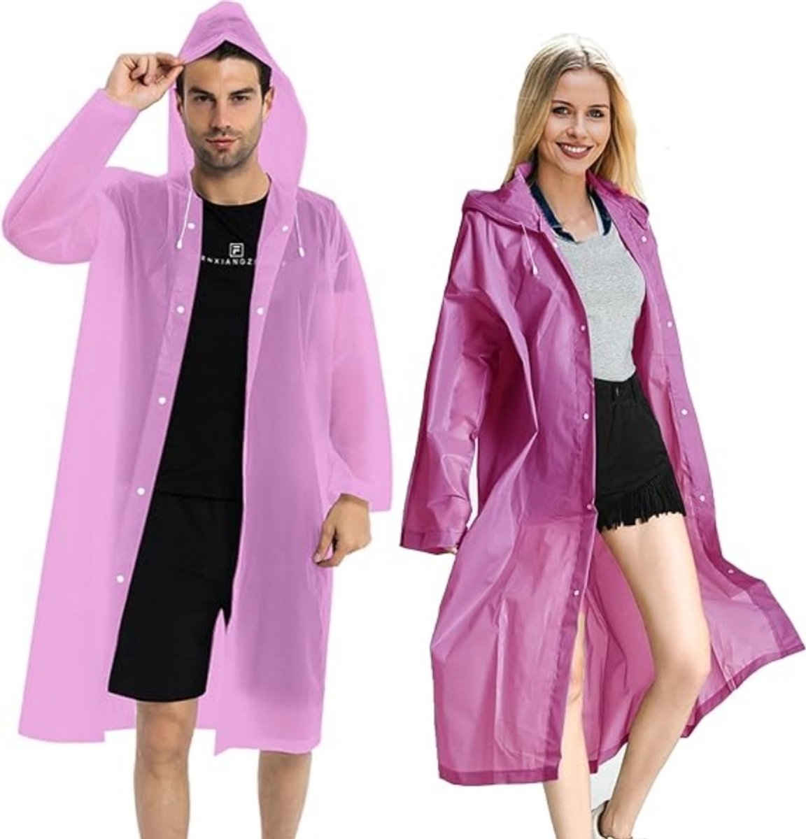 YAGXIG Regenponcho voor volwassenen - Regenjas - Herbruikbaar - EVA-regenjas - Unisex - Volledig waterdicht - Geschikt voor buitenactiviteiten en reizen - Roze - One size (2 stuks)-Geschikt voor gewichten tot 100 kg