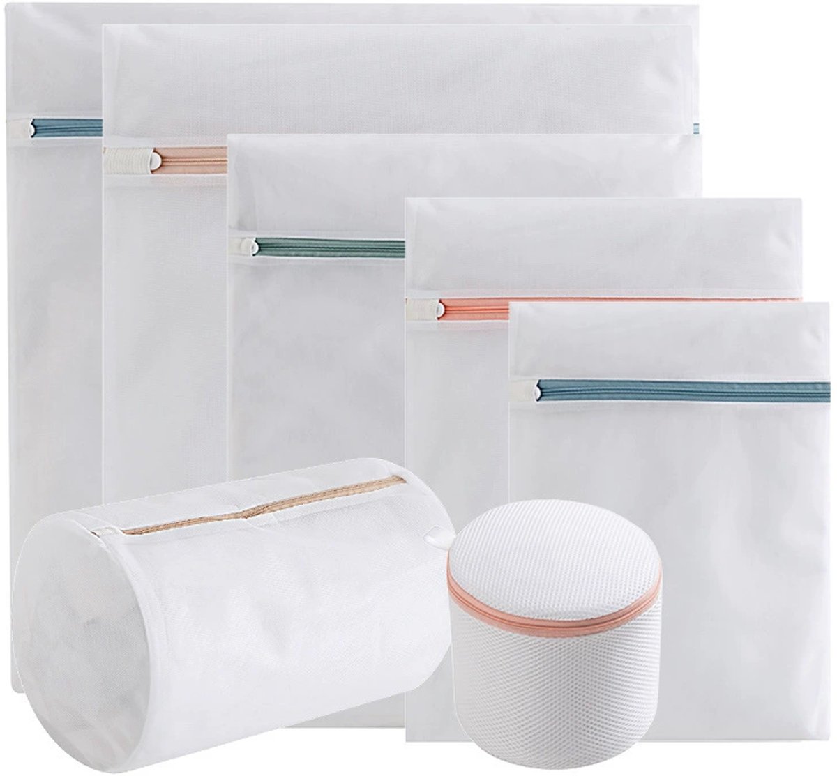 Waszakjes - Wasnetten - 7 stuks - Sterke Waszakken - met Rits - 7 maten - Waszak voor wasmachine blouses, beha's, ondergoed, beddengoed, mantels, textiel - Set 02