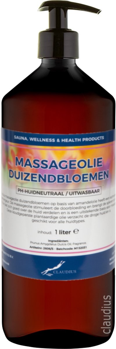 Massageolie Duizendbloemen 1 liter met gratis pomp - 100% natuurlijk - biologisch en koud geperst