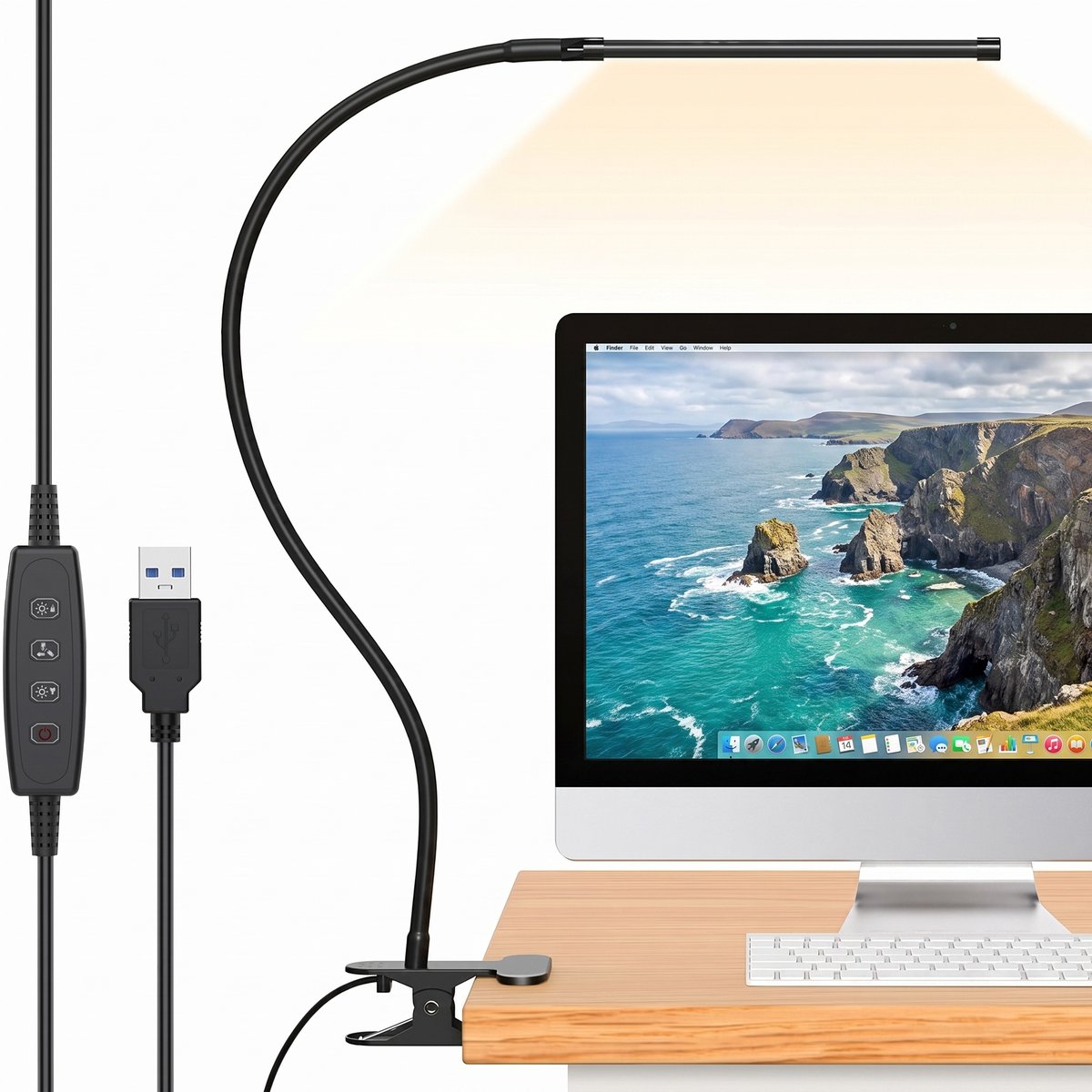 Rosnek LED Bureaulamp met Klem - Leeslamp 70 cm Zwart - Dimbaar met 3 Lichtkleuren - Flexibele USB Klemlamp voor Bureau en Bed - Bedlamp voor Lezen - Hobbylamp voor Studie en Thuiswerk