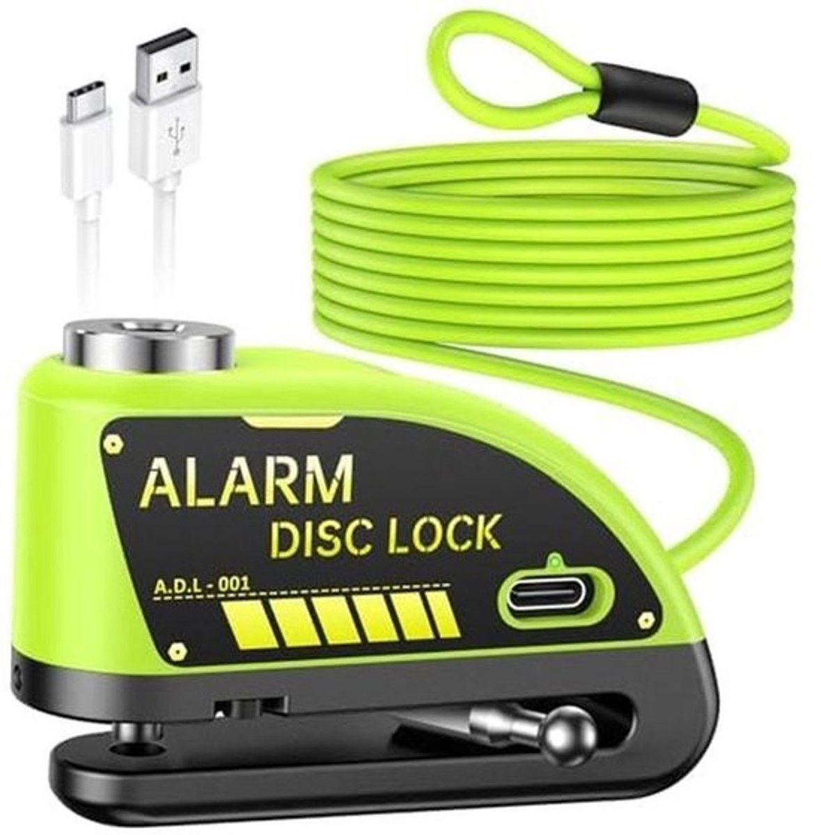 Schijfremslot met Alarm en Herinneringskabel van 1,8 m - 7 mm Antidiefstalslot voor Motorfiets en Fiets