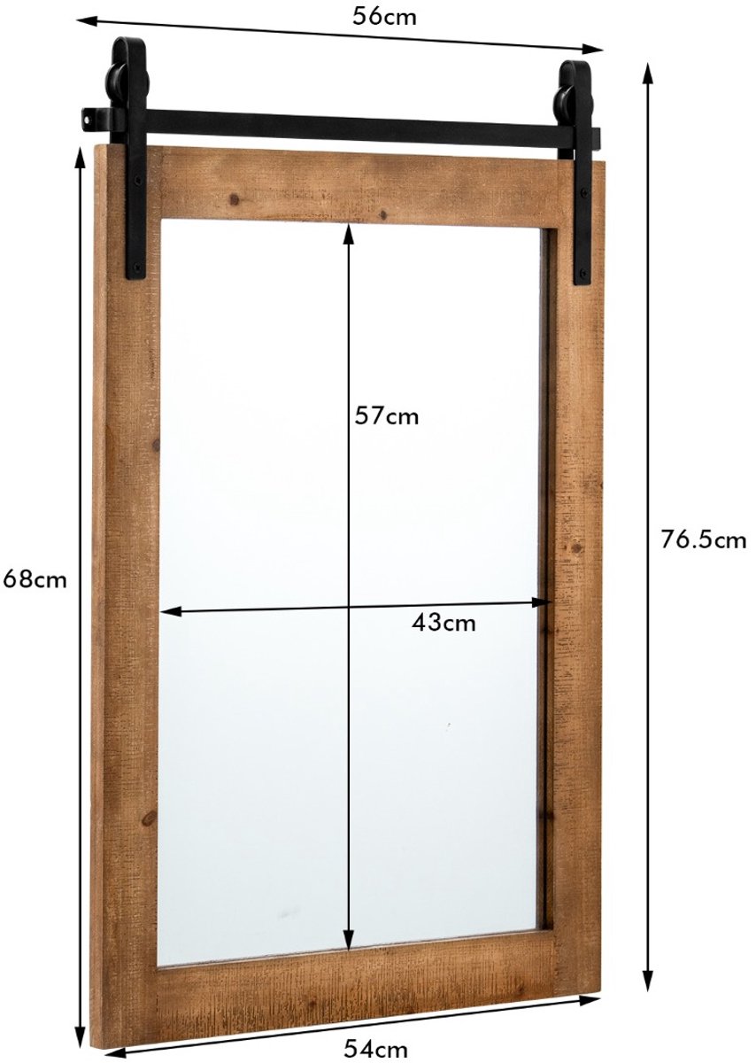SureDeal® - Make-up spiegel - Rechthoekig - Houten Rustieke Wandspiegel - Metalen Houder - 76x56 cm - Bruin